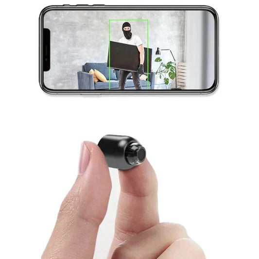 "Mini caméra espion sans fil, compacte, qualité HD, idéale pour surveillance discrète intérieure et extérieure."