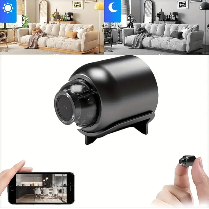 "Mini caméra espion sans fil, compacte, qualité HD, idéale pour surveillance discrète intérieure et extérieure."