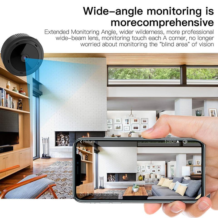 "Mini caméra Wi-Fi HD 1080P compacte, noir, avec vision nocturne et détection de mouvement pour sécurité discrète"