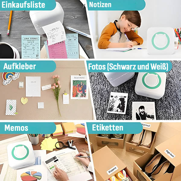 "Mini imprimante thermique sans fil Bluetooth compacte, impression mobile sans encre, idéale smartphone, photos, notes."