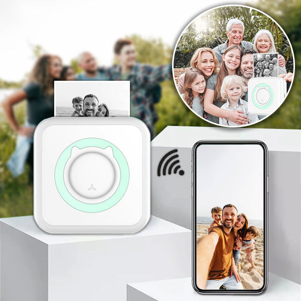 "Mini imprimante thermique sans fil Bluetooth compacte, impression mobile sans encre, idéale smartphone, photos, notes."