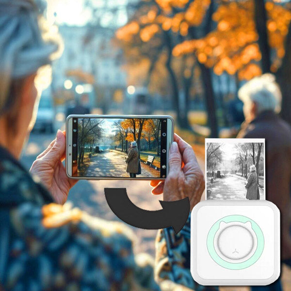 "Mini imprimante thermique sans fil Bluetooth compacte, impression mobile sans encre, idéale smartphone, photos, notes."