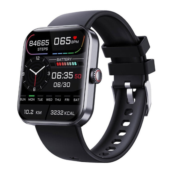 "Montre connectée élégante pour surveillance glycémie, écran tactile couleur, sans piqûre, disponible en noir et rose."
