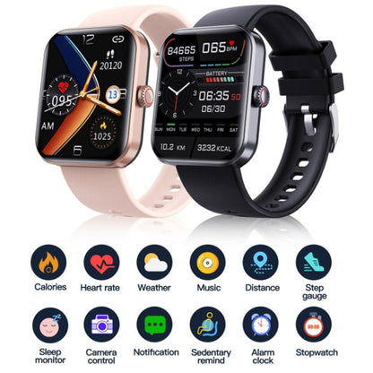 "Montre connectée élégante pour surveillance glycémie, écran tactile couleur, sans piqûre, disponible en noir et rose."