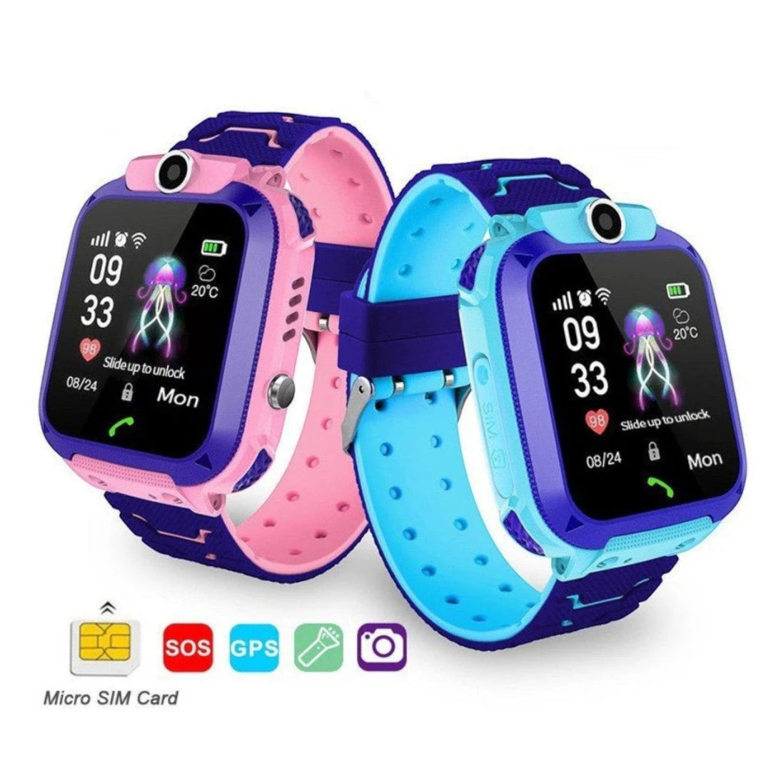 "Montre connectée enfant GPS, colorée avec caméra, appels bidirectionnels et bouton SOS intégré pour sécurité et amusement."