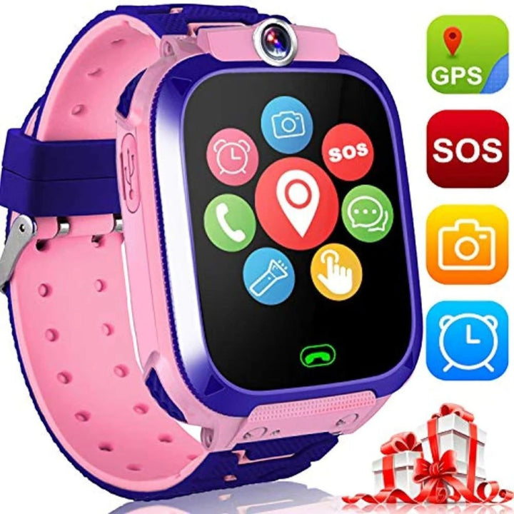 "Montre connectée enfant GPS, colorée avec caméra, appels bidirectionnels et bouton SOS intégré pour sécurité et amusement."