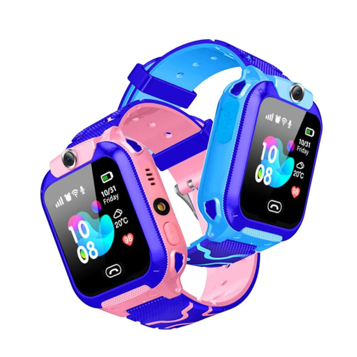 "Montre connectée enfant GPS, colorée avec caméra, appels bidirectionnels et bouton SOS intégré pour sécurité et amusement."