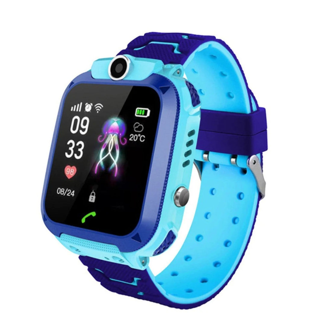 "Montre connectée enfant GPS, colorée avec caméra, appels bidirectionnels et bouton SOS intégré pour sécurité et amusement."