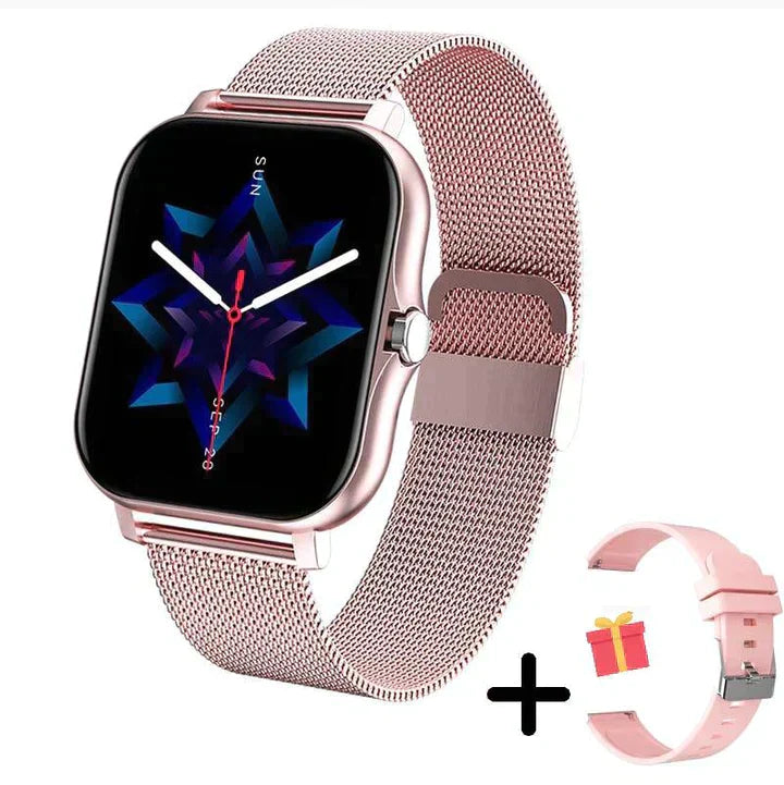 "Montre connectée noire, écran tactile HD 1,83 pouces, appels Bluetooth, suivi santé, design moderne et étanche."