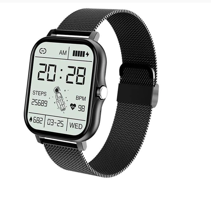 "Montre digitale luxueuse pour femmes, écran tactile couleur 1,69'', suivis santé, design élégant et étanche IP68, argent."