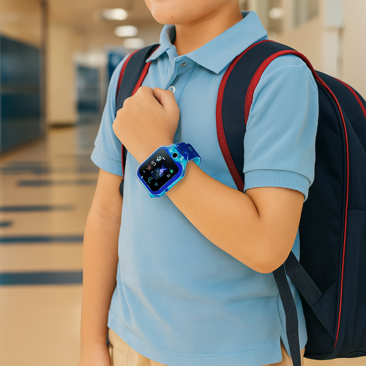 "Montre GPS enfant avec suivi en temps réel, design coloré et bouton SOS pour sécurité optimale. Étanche et résistante."