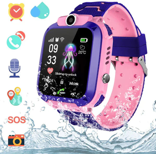 "Montre GPS enfant avec suivi en temps réel, design coloré et bouton SOS pour sécurité optimale. Étanche et résistante."