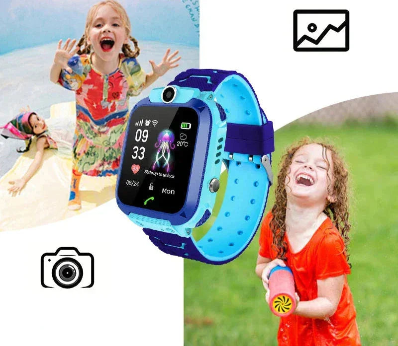 "Montre GPS enfant avec suivi en temps réel, design coloré et bouton SOS pour sécurité optimale. Étanche et résistante."