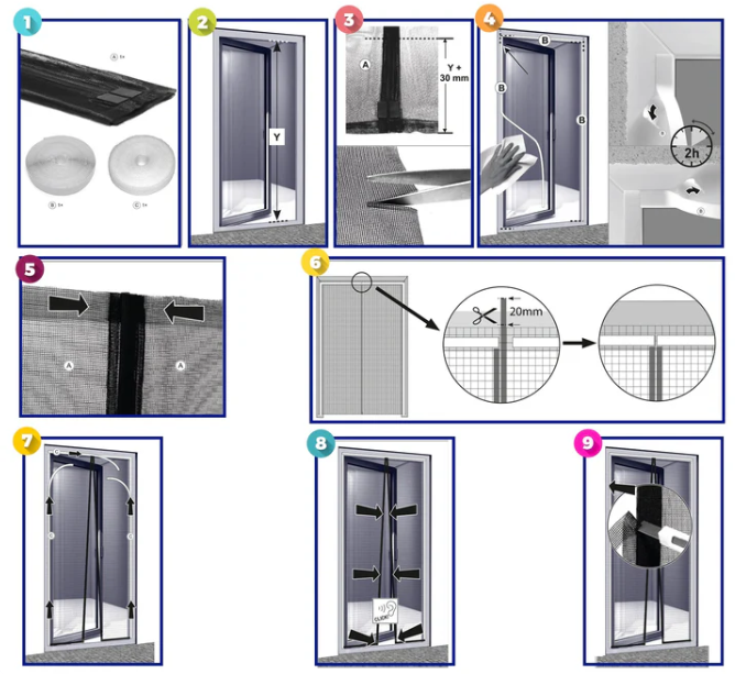 "Moustiquaire magnétique pour porte en polyester, système d'aimants puissant, protection contre insectes et ventilation optim