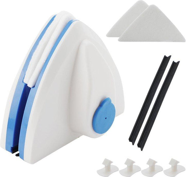 Nettoyeur de vitres double face innovant avec design moderne, aimant puissant, et prise ergonomique pour nettoyage efficace.