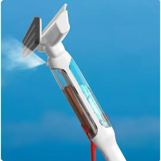 Nettoyeur de vitres télescopique double-action avec tête raclette et manche extensible pour nettoyage efficace sans traces.