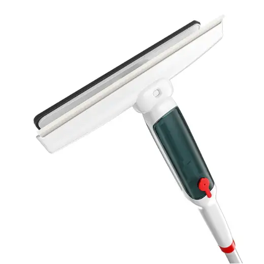Nettoyeur de vitres télescopique double-action avec tête raclette et manche extensible pour nettoyage efficace sans traces.