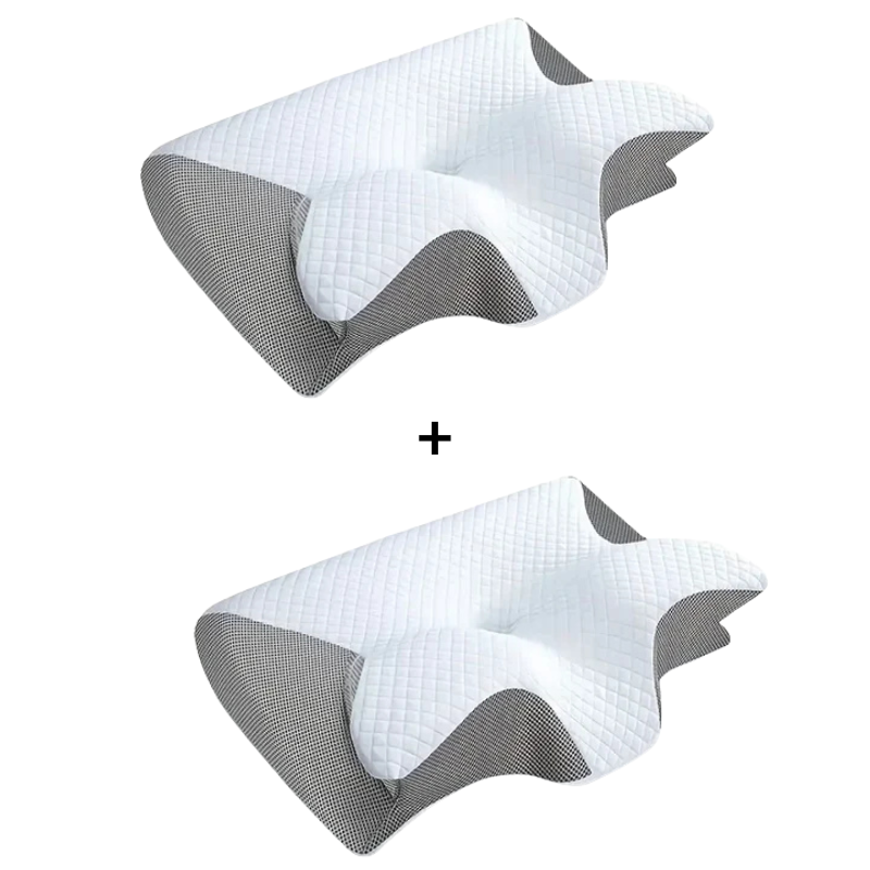 Oreiller cervical en mousse à mémoire gris, ergonomique, soulagement des douleurs au cou et confort optimal pour le sommeil.