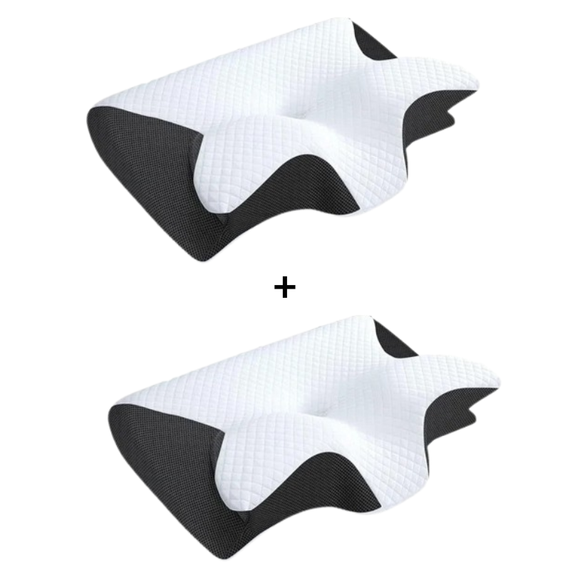 Oreiller cervical en mousse à mémoire gris, ergonomique, soulagement des douleurs au cou et confort optimal pour le sommeil.