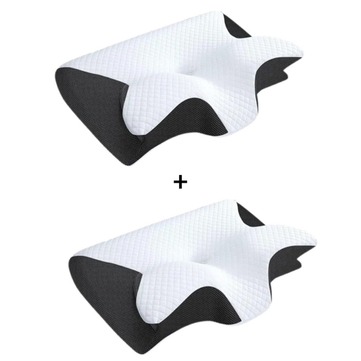 Oreiller cervical en mousse à mémoire gris, ergonomique, soulagement des douleurs au cou et confort optimal pour le sommeil.