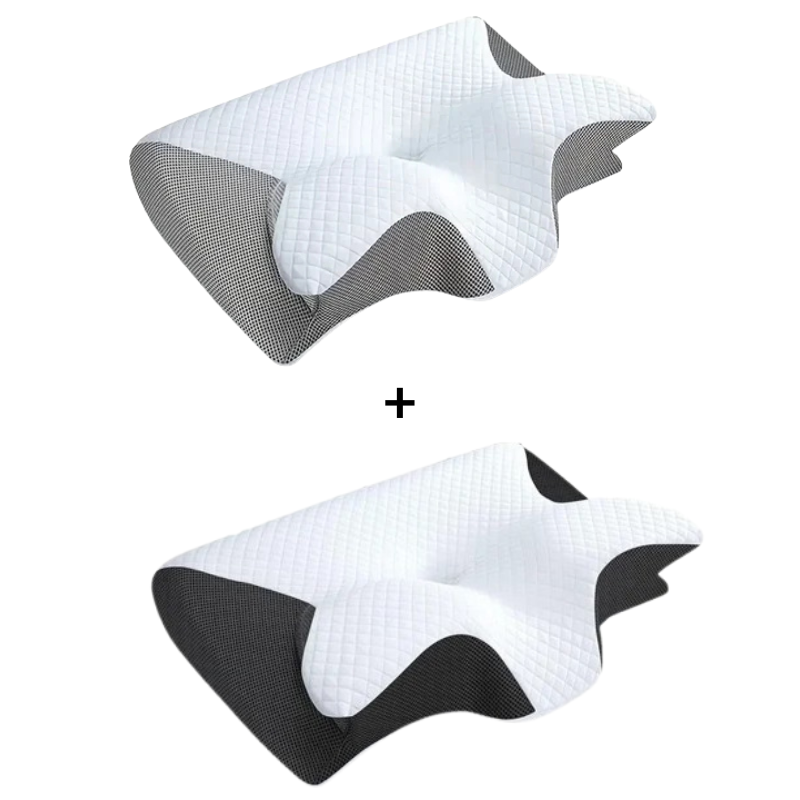 Oreiller cervical en mousse à mémoire gris, ergonomique, soulagement des douleurs au cou et confort optimal pour le sommeil.