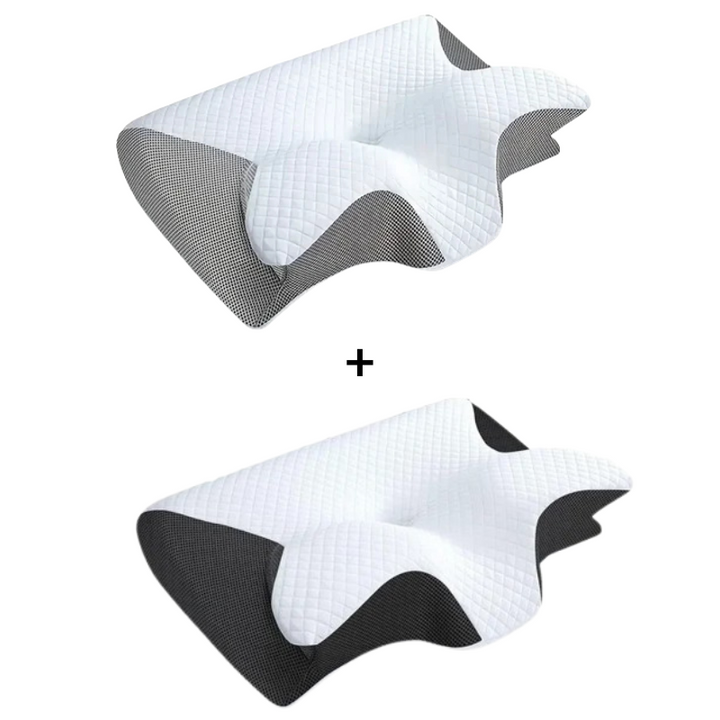 Oreiller cervical en mousse à mémoire gris, ergonomique, soulagement des douleurs au cou et confort optimal pour le sommeil.