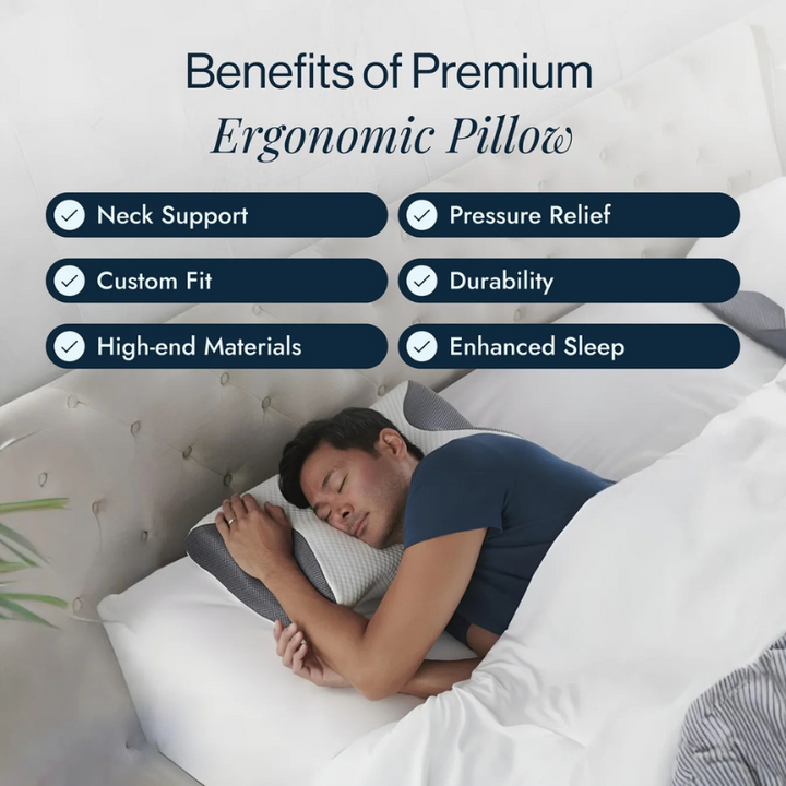 Oreiller cervical en mousse à mémoire gris, ergonomique, soulagement des douleurs au cou et confort optimal pour le sommeil.