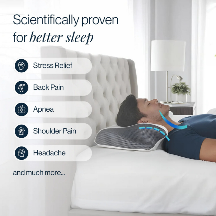 Oreiller cervical en mousse à mémoire gris, ergonomique, soulagement des douleurs au cou et confort optimal pour le sommeil.