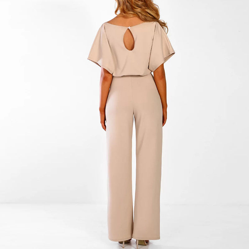 "Pantalon ample taille haute beige pour femmes, élégant et confortable"