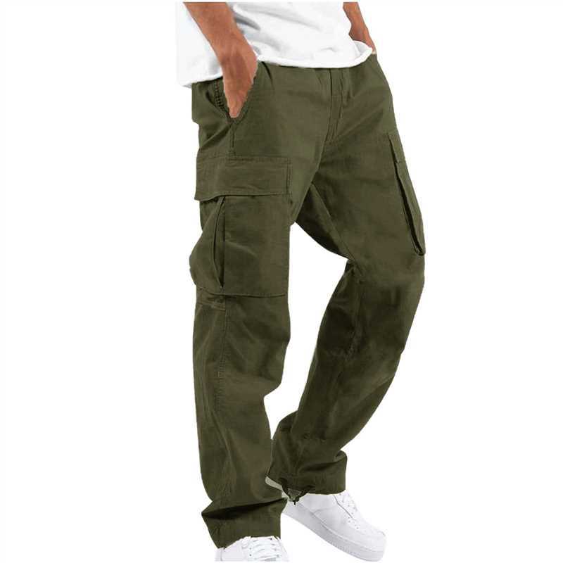 Pantalon cargo homme vert, style utilitaire confortable, coupe droite, poches multiples, idéal pour un look décontracté.
