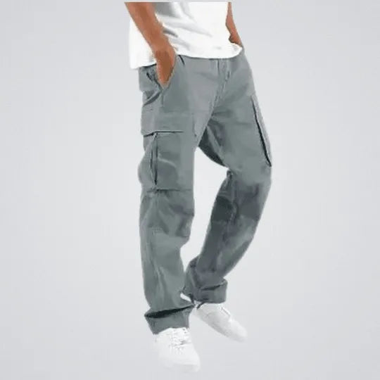 Pantalon cargo homme vert, style utilitaire confortable, coupe droite, poches multiples, idéal pour un look décontracté.