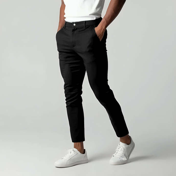"Pantalon chino élastique homme ajusté, vert, pour confort quotidien et style moderne"