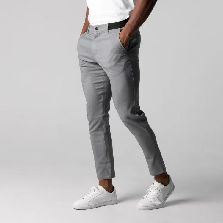 "Pantalon chino élastique homme ajusté, vert, pour confort quotidien et style moderne"
