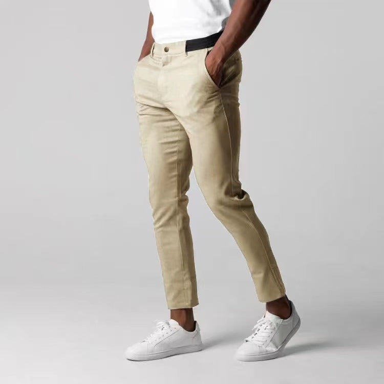 "Pantalon chino élastique homme ajusté, vert, pour confort quotidien et style moderne"