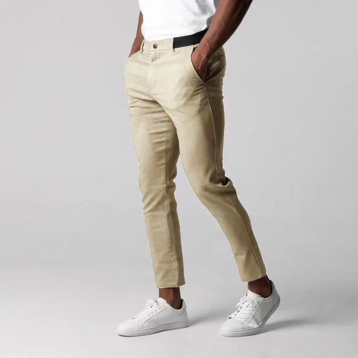 "Pantalon chino élastique homme ajusté, vert, pour confort quotidien et style moderne"