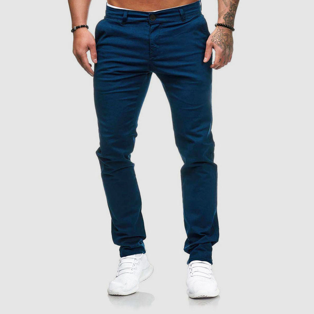 Pantalon chino urbain femme, coupe moderne, tissu léger, polyvalent, disponible en bleu, khaki, noir, rouge.