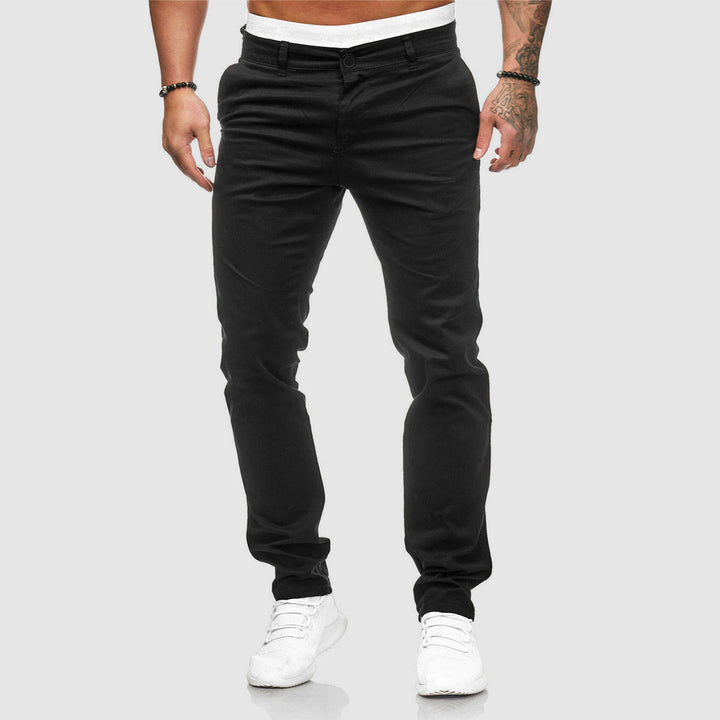 Pantalon chino urbain femme, coupe moderne, tissu léger, polyvalent, disponible en bleu, khaki, noir, rouge.