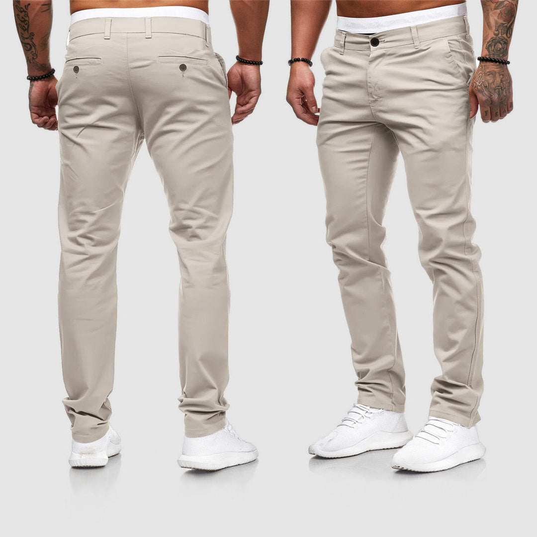 Pantalon chino urbain femme, coupe moderne, tissu léger, polyvalent, disponible en bleu, khaki, noir, rouge.