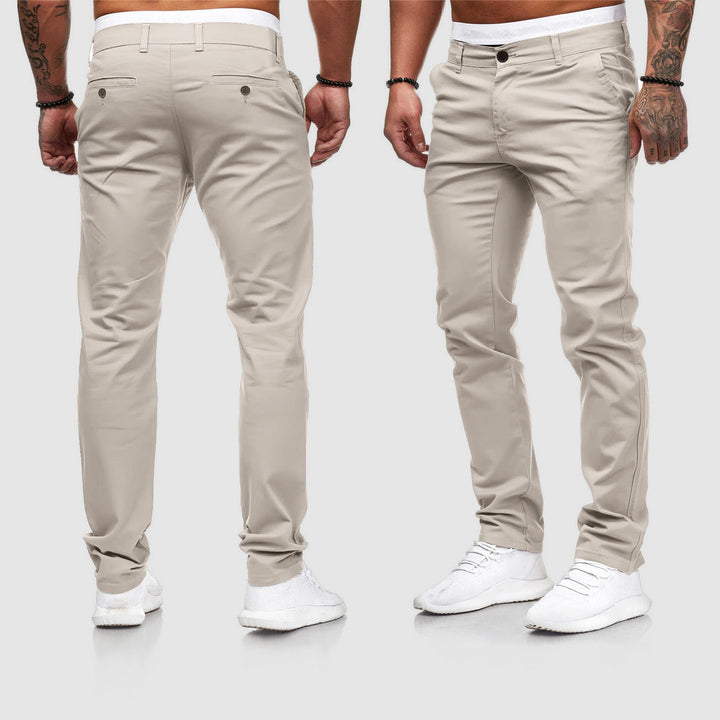 Pantalon chino urbain femme, coupe moderne, tissu léger, polyvalent, disponible en bleu, khaki, noir, rouge.