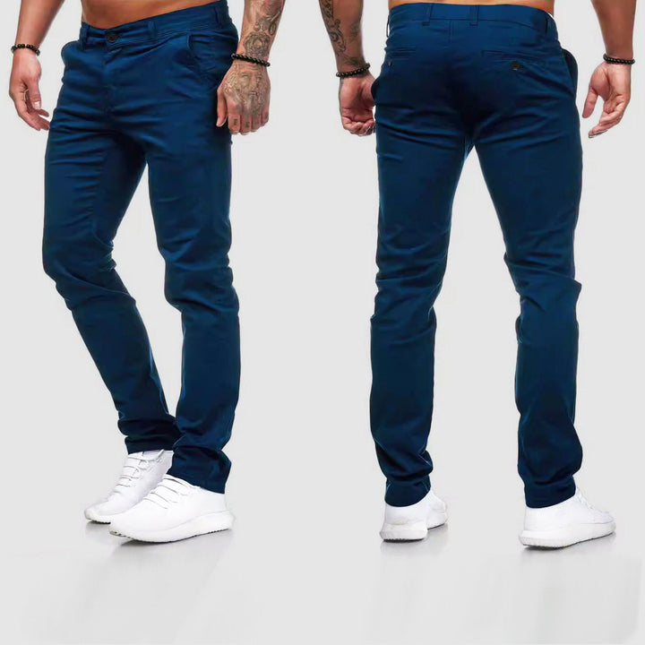 Pantalon chino urbain femme, coupe moderne, tissu léger, polyvalent, disponible en bleu, khaki, noir, rouge.