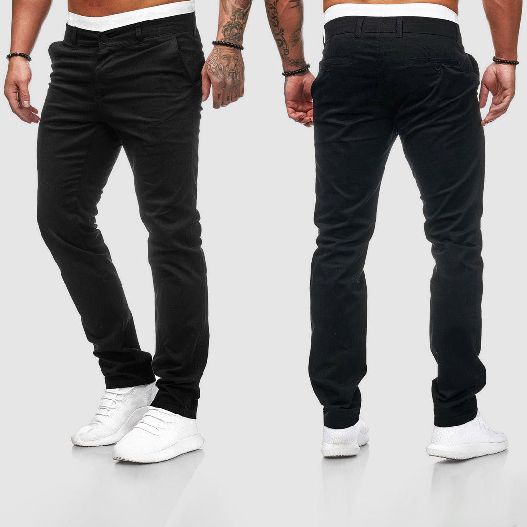 Pantalon chino urbain femme, coupe moderne, tissu léger, polyvalent, disponible en bleu, khaki, noir, rouge.
