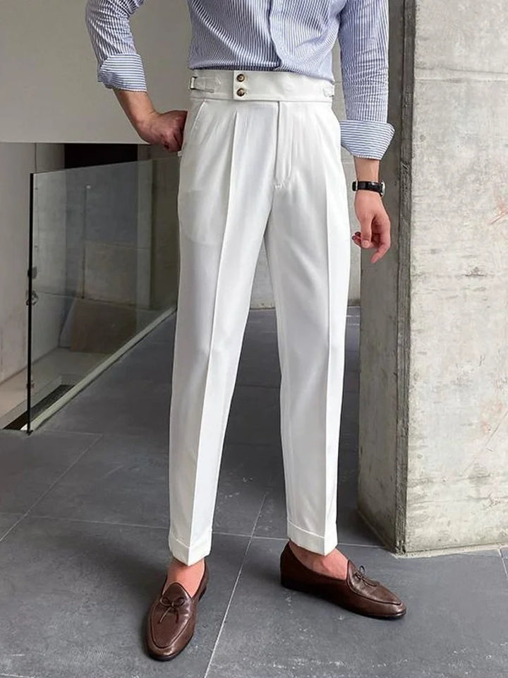"Pantalon de costume homme élégant, coupe moderne, tissu léger, couleur sombre, parfait pour occasions formelles professionne