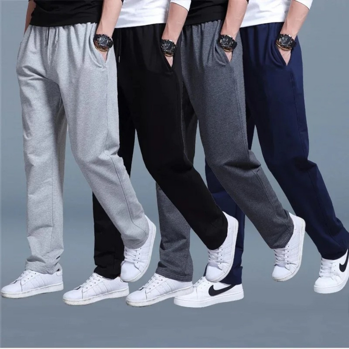 "Pantalon de jogging homme décontracté, coupe droite, couleur unie, taille élastique, tissu doux et léger."