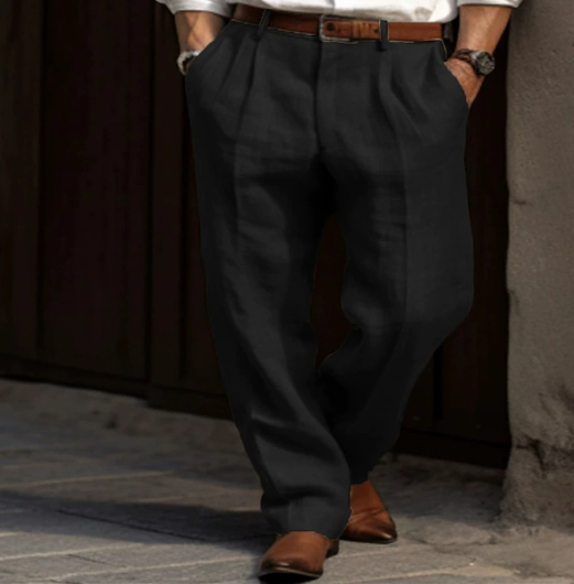 "Pantalon décontracté en lin pour homme, coupe ajustée et tissu doux, idéal pour les journées chaudes d'été"