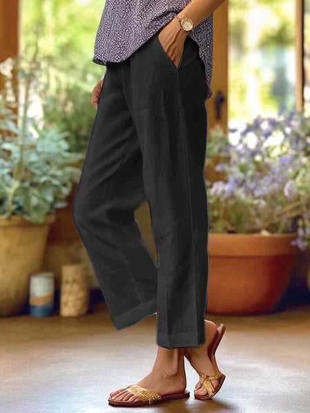 Pantalon d'été en lin pour femme, léger, élégant, ceinture élastique, idéal pour journées ensoleillées et occasions variées.