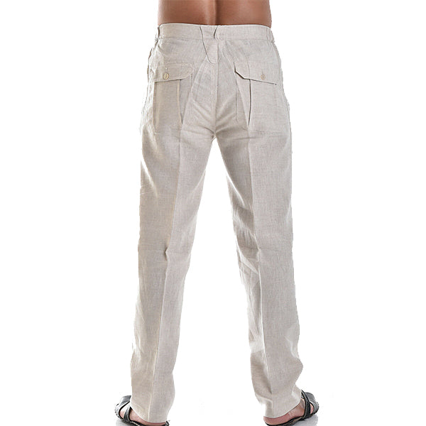 Pantalon d'été en lin pour homme, ample, jambes droites, ceinture élastiquée, idéal pour temps chaud.