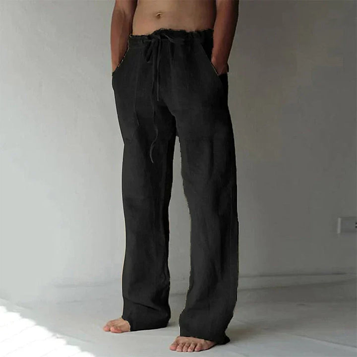 Pantalon en lin ample pour homme, couleur naturelle, style décontracté et confortable, idéal pour les jours chauds.
