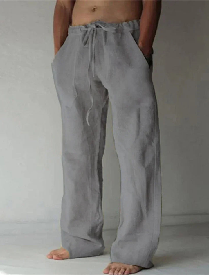 Pantalon en lin ample pour homme, couleur naturelle, style décontracté et confortable, idéal pour les jours chauds.