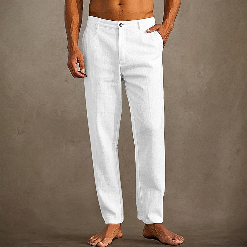 Pantalon en lin homme léger, coupe décontractée, tissu respirant, idéal été, style élégant et confort optimal.