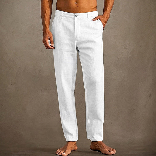 Pantalon en lin homme léger, coupe décontractée, tissu respirant, idéal été, style élégant et confort optimal.